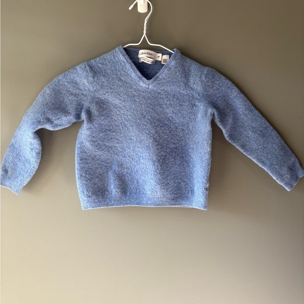 Calvin Klein, youth boys, size small, blue long sleeve 100% wool sweater